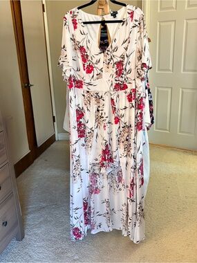 Torrid Romper with Open Front Maxi Skirt - White with Pink & Beige Floral (22)